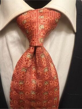 Ermenegildo Zegna Orange and Gold Patterned Silk Tie